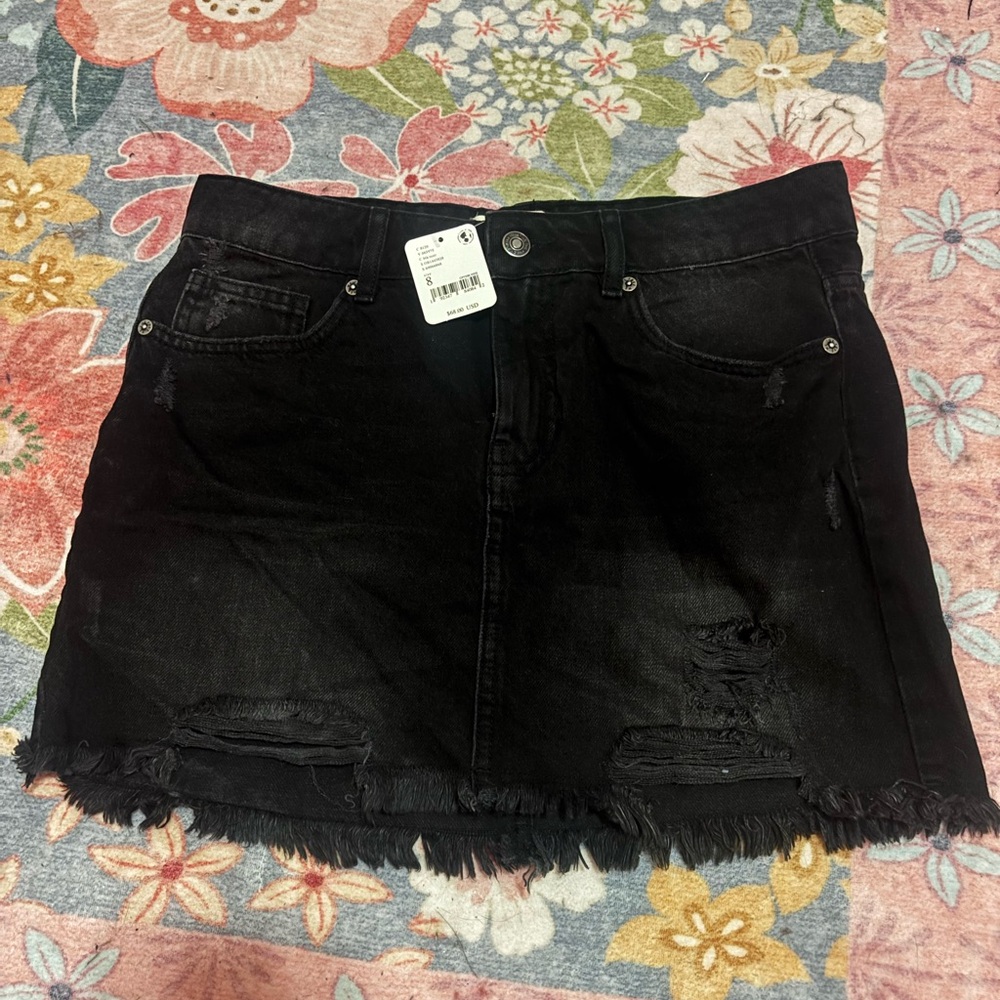 Free People "We The Free" Black Denim Mini Skirt